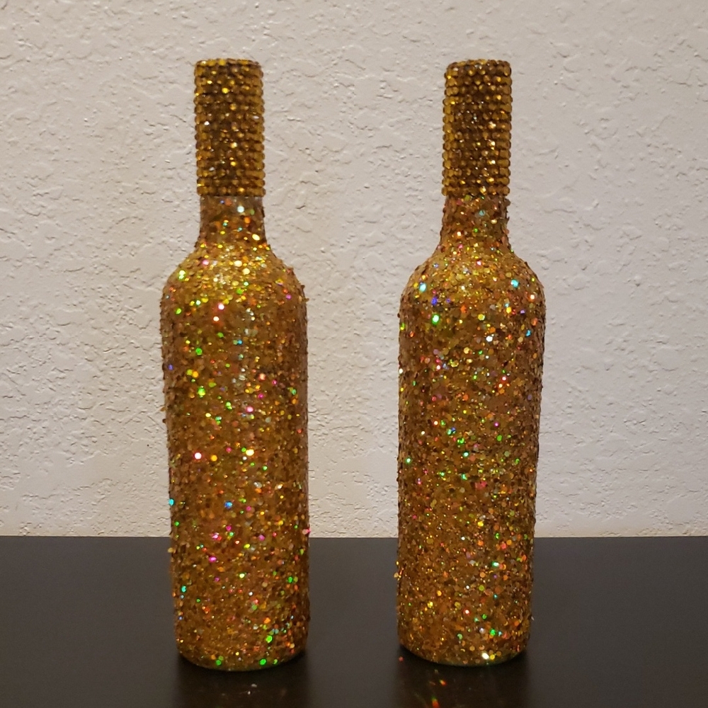 Gold Glitter Decorative Bottles: Bottles by Chanbursai